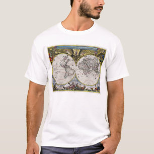 Camiseta T-shirt do mapa do mundo do vintage 1664) (
