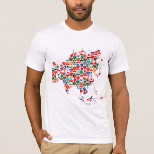 Camiseta T-shirt do mapa dos corações da bandeira de Ási