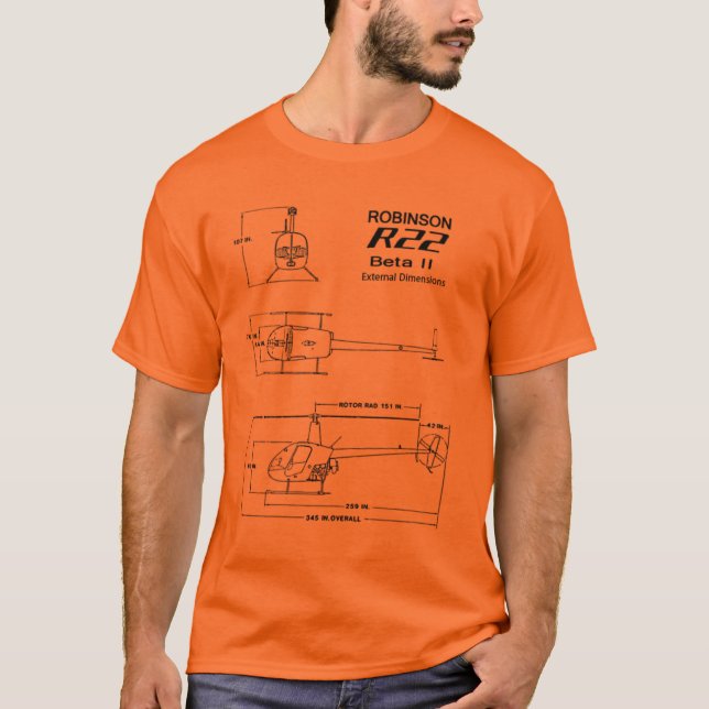 Camiseta T-shirt do modelo do helicóptero de R-22 Robinson (Frente)