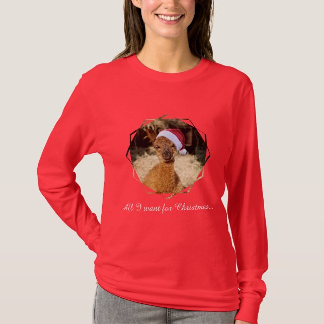 Camiseta T-shirt do Natal da alpaca (Frente)