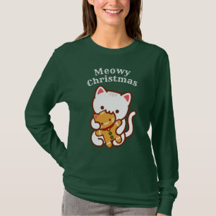 Camiseta T-shirt do Natal de Meowy: Pão-de-espécie com fo