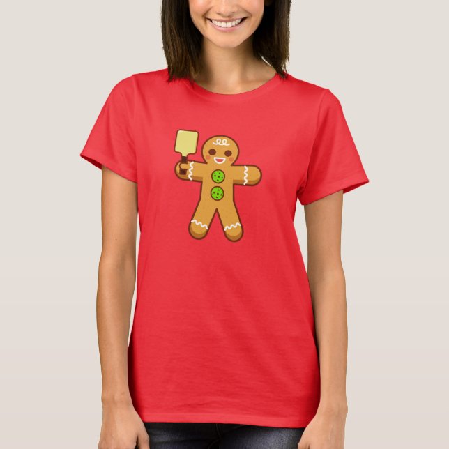 Camiseta T-shirt do Natal de Pickleball - Gingerbreadman (Frente)