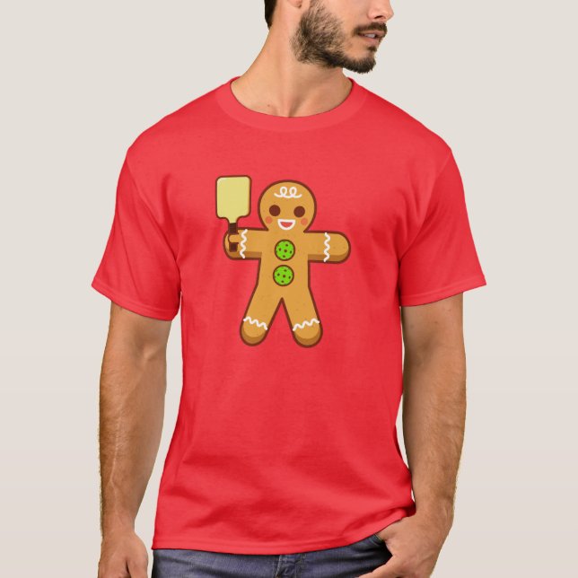 Camiseta T-shirt do Natal de Pickleball - Gingerbreadman (Frente)