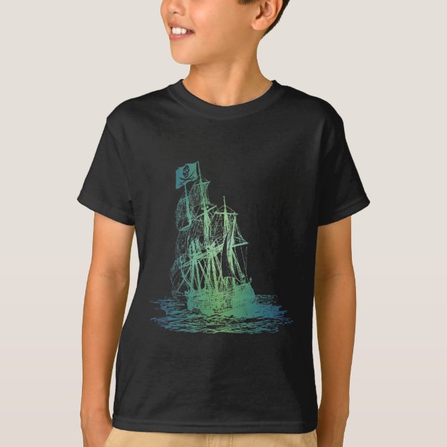 Camiseta T-shirt do navio de pirata dos miúdos (Frente)
