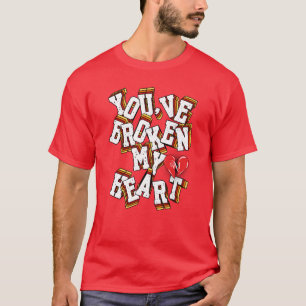 Camiseta T-Shirt Do Pescoço V : Coração Quebrado (vermelho)