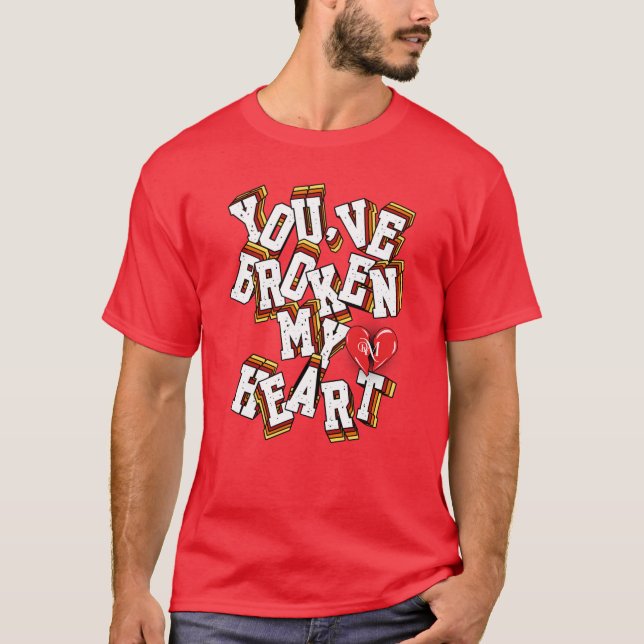 Camiseta T-Shirt Do Pescoço V : Coração Quebrado (vermelho) (Frente)