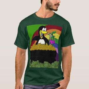 Camiseta T-shirt do pinguim, do Leprechaun, do ouro e do