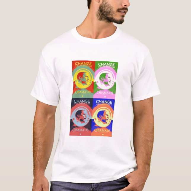 Camiseta T-shirt do pop art de Barack 08 (Frente)