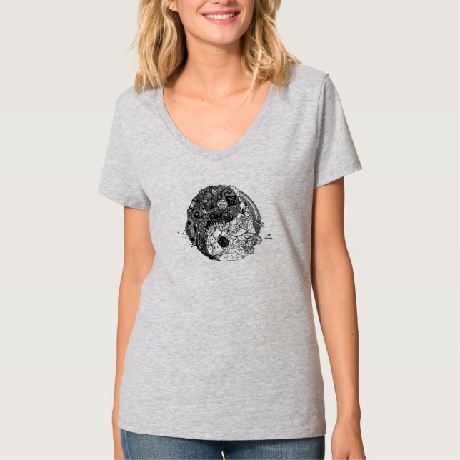 Camiseta T-shirt do pop art de Nancy (pescoço do Vee) (Frente)