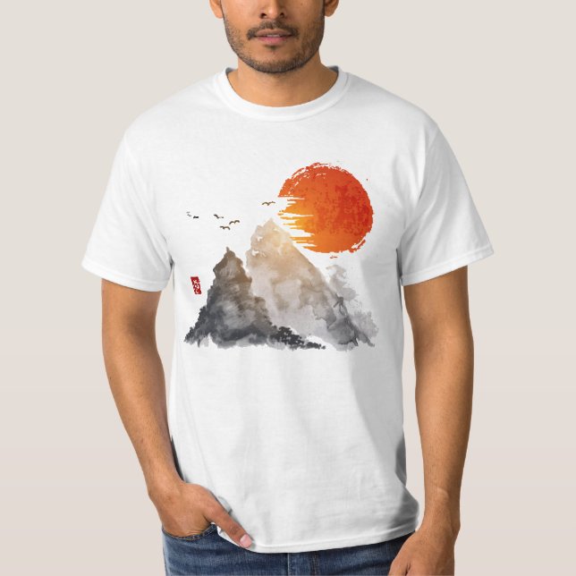 Camiseta T-shirt do por do sol da montanha (Frente)
