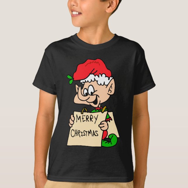Camiseta T-shirt do preto do duende do Feliz Natal (Frente)