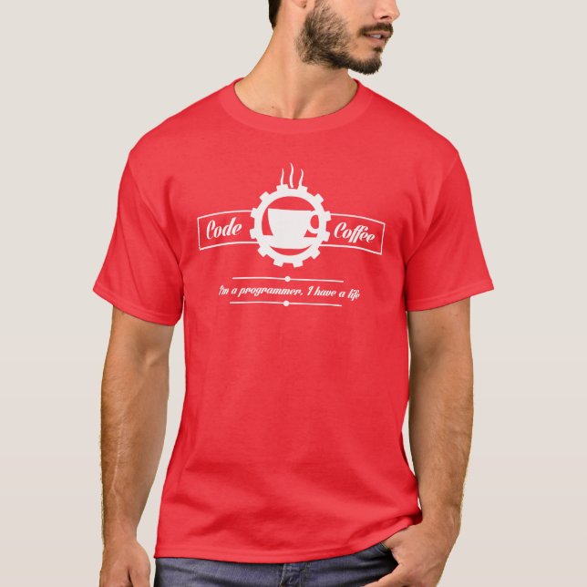 Camiseta t-shirt do programador: código e café (Frente)