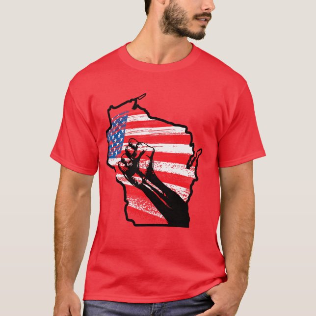 Camiseta T-shirt do protesto de Wisconsin (Frente)