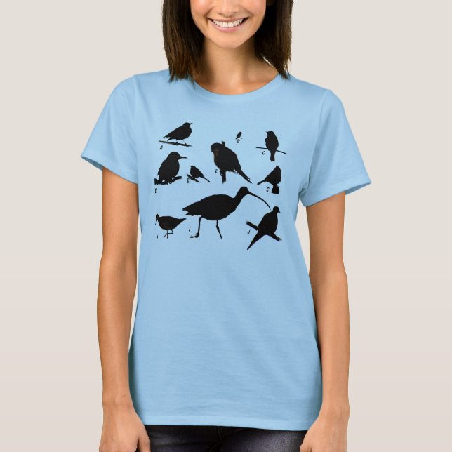 Camiseta T-shirt do questionário do pássaro (Frente)
