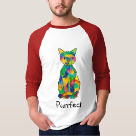 Camiseta T-shirt do Raglan de Purrfect do gato do arco-íris