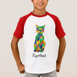 Camiseta T-shirt do Raglan de Purrfect do gato do arco-íris