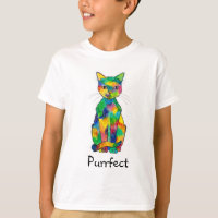 T-shirt do Raglan de Purrfect do gato do arco-íris