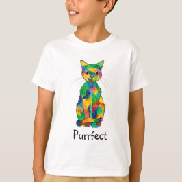 Camiseta T-shirt do Raglan de Purrfect do gato do arco-íris