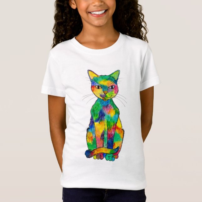 Camiseta T-shirt do Raglan do gato do arco-íris (criança) (Frente)