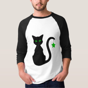 Camiseta T-shirt do Raglan do gato preto