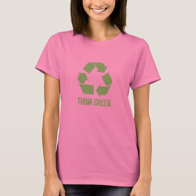 Camiseta T-shirt do Reciclar do pense verde (Frente)