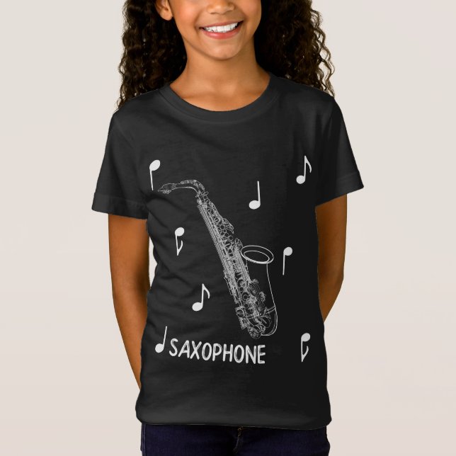 Camiseta T-shirt do saxofone das notas musicais (Frente)