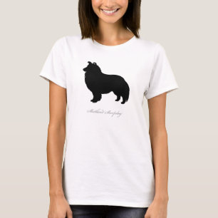Camiseta T-shirt do Sheepdog de Shetland (silhueta preta)