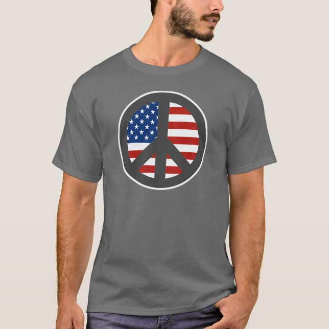 Camiseta T-shirt do sinal de paz da bandeira americana (Frente)