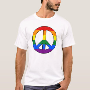 Camiseta T-shirt do sinal de paz da bandeira de LGBT