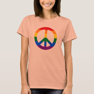Camiseta T-shirt do sinal de paz da bandeira de LGBT