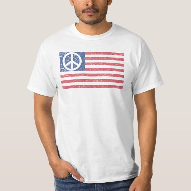 Camiseta T-shirt do sinal de paz - sinal de paz da bandeira (Frente)