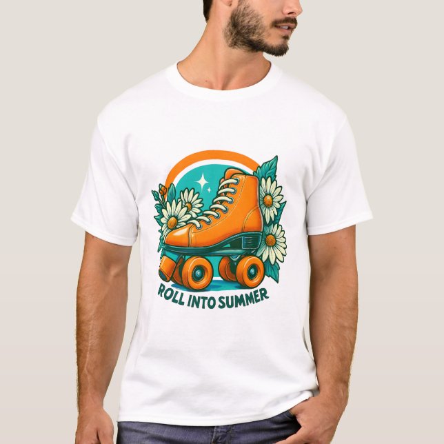 Camiseta T-shirt do Skate do cilindro retrô "Roll In Summer (Frente)
