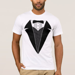 Camiseta T-shirt do smoking, branco com Bowtie preto