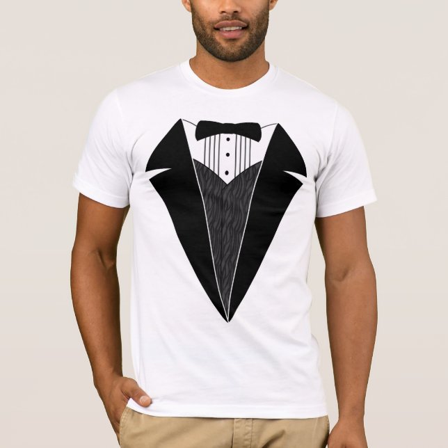 Camiseta T-shirt do smoking, branco com Bowtie preto (Frente)