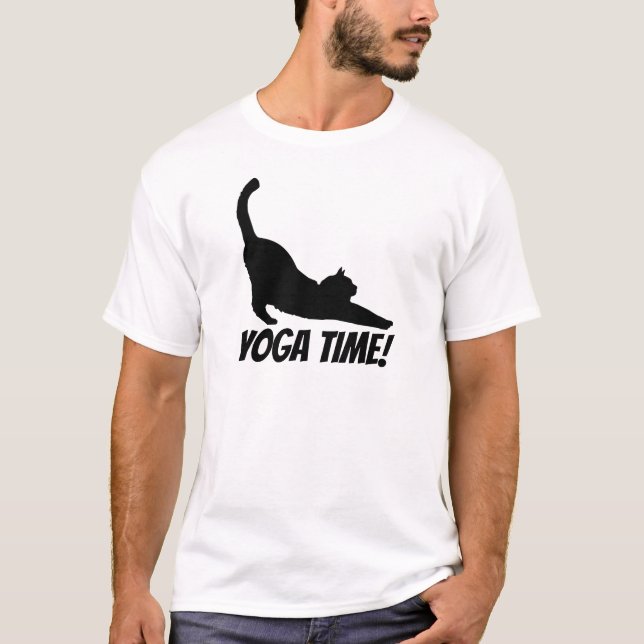Camiseta T-shirt do tempo da ioga do gato (Frente)