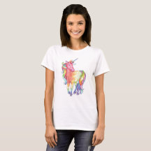 T-shirt do unicórnio do arco-íris das senhoras