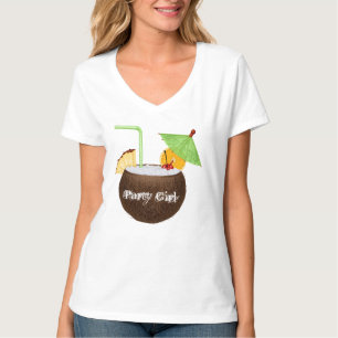 Camiseta T-shirt do V-Pescoço das mulheres do party girl