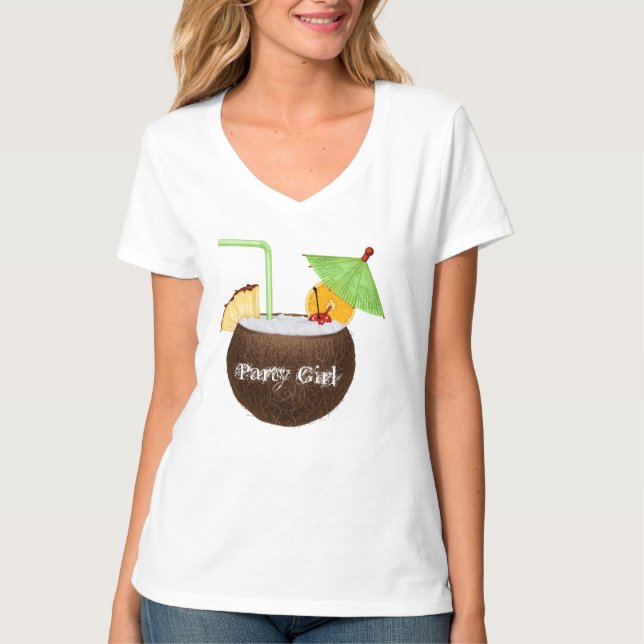 Camiseta T-shirt do V-Pescoço das mulheres do party girl (Frente)