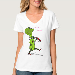 Camiseta T-shirt do V-Pescoço das mulheres Lusty do aipo