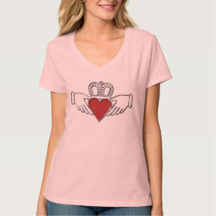 Camiseta T-shirt do V-Pescoço de Claddagh da amizade do