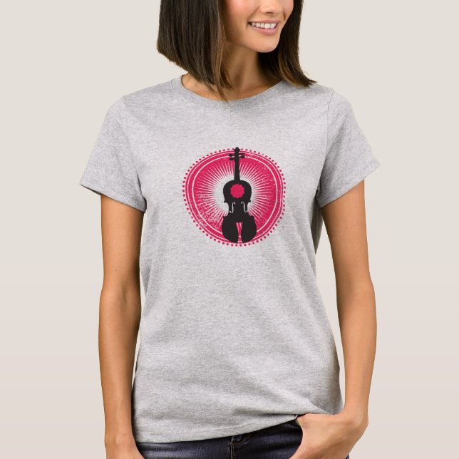 Camiseta T-shirt do violino das mulheres (Frente)