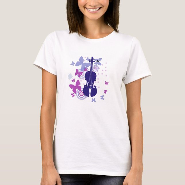 Camiseta T-shirt do violino das mulheres (Frente)