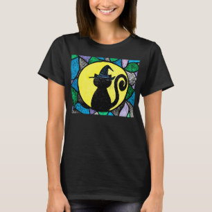 Camiseta T-shirt do vitral do gato da bruxa