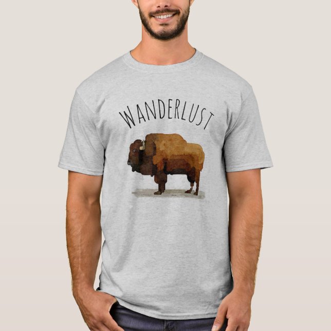 Camiseta T-shirt do WANDERLUST: Búfalo americano (bisonte) (Frente)