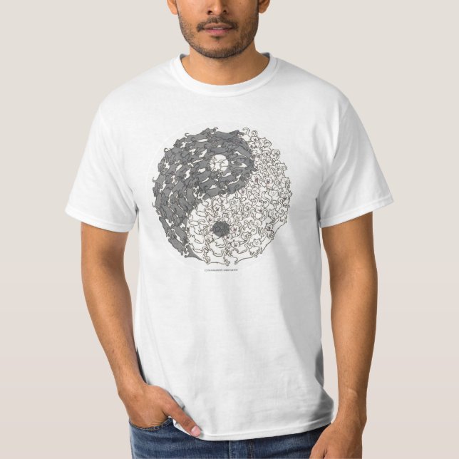 Camiseta T-shirt do zen de Yin Yang dos cães e gato (Frente)