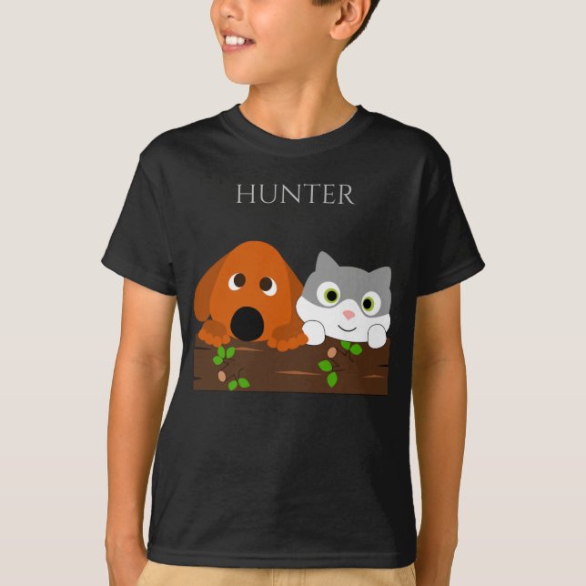 Camiseta t-shirt DOG & CAT com nome personalizado. (Frente)