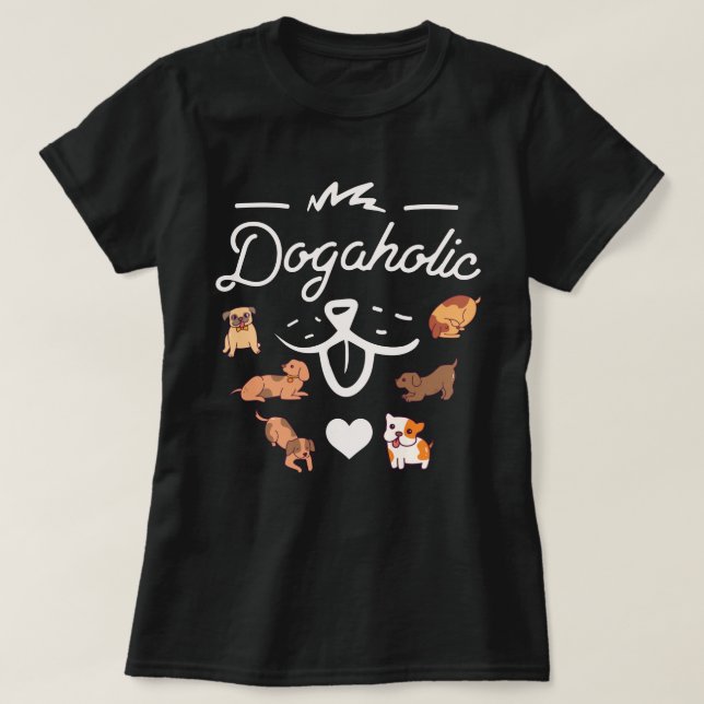 Camiseta T-Shirt dogholic| Amantes de cães T-shirt roxa (Frente do Design)