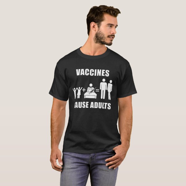 Camiseta T-shirt dos adultos da causa das vacinas (Frente Completa)