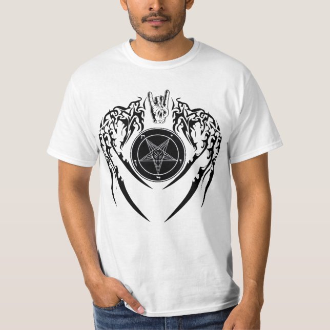 Camiseta T-shirt dos chifres e das asas de Baphomet da satã (Frente)