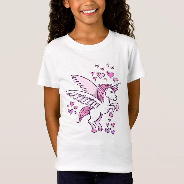 Camiseta T-shirt dos corações de Pegasus do unicórnio (Frente)